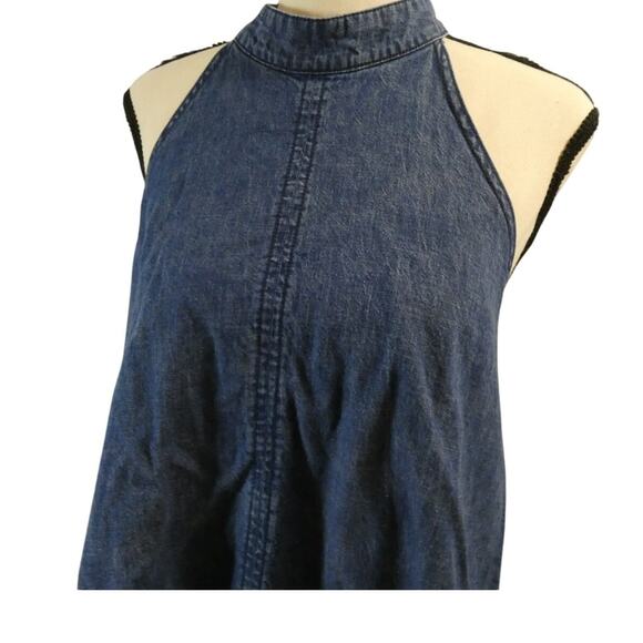 Free People Medium Halter Denim Open Backside Dress Cotton Boho - Picture 2 of 6